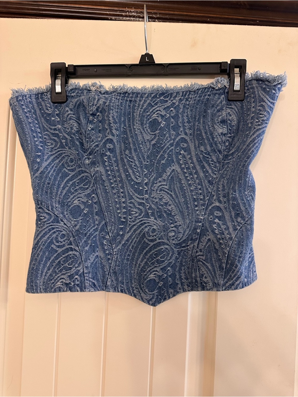 Princess Polly Light Blue Denim Paisley Strapless Bustier